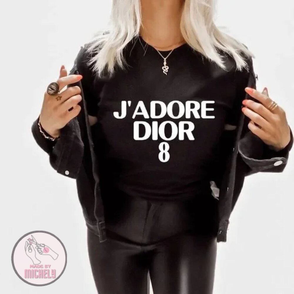 Gildan Black Tee with White J'ADORE DIOR 8 Print